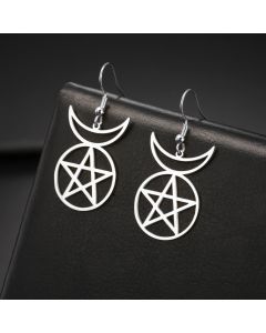 High Profile And Generous Earrings Hollow Out Pentagram Moon Pendant Stainless Steel