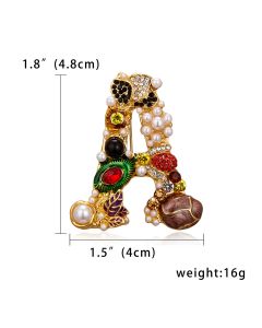 Letter Pearl Rhinestone Flower Brooch Alloy Diamond Corsage