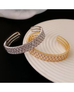 Personality Affordable Luxury Fashion Real Gold Plating Zircon Metal Open-ended Bracelet