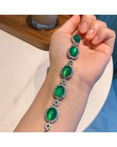 Chalcedony Emerald Green Fluorescent Bracelet Round Diamond Jade Bracelet