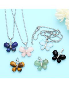 Crystal Agate Butterfly Necklace Pendant Neck Accessories