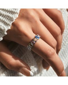 S925 Sterling Silver New Style Original Color Oval Zircon Stackable Ring