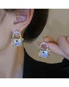 Full Diamond Jelly Color Square Crystal Bow Silver Stud Earrings