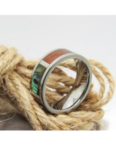 Tungsten Flat Steel Color Slotted Set With Six Abalone Shells