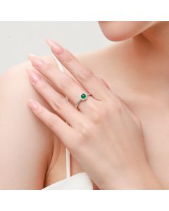S925 Sterling Silver Round Agate Green Ring Female 14k Gold Plated Jewelry