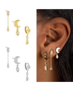 Irregular Drop Earrings Star Moon Diamonds