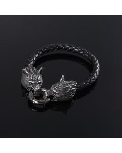 Stainless Steel Nordic Viking Odin Wolf Head Bracelet