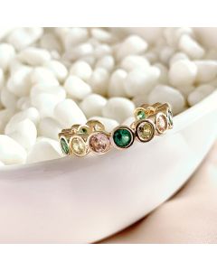 Temperament Retro Delicate Round Diamond Index Finger Ring Net Red All-match Full Diamond Green Open Tail Ring