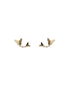 Butterfly Studs 925 Sterling Silver Plated 14K Gold Mini Curved Double Butterfly Studs
