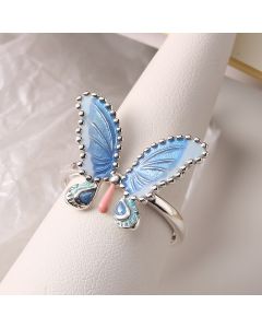 925 Sterling Silver Ring Blue Butterfly Push Pull Design