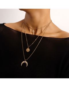 Light Luxury Multi-layer Cross Crescent Pendant Women