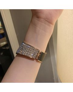 Asymmetrical Alloy Inlaid Rhinestone Leather Bracelet