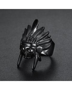 Gold Black Skull Head Titanium Steel Men's Ring
