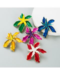 Exaggerated Enamel Drop Oil Iris Tectorum Flower Double-layer Stud Earrings