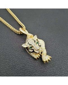 Tiger Head Pendant With Green Eyes And Diamonds
