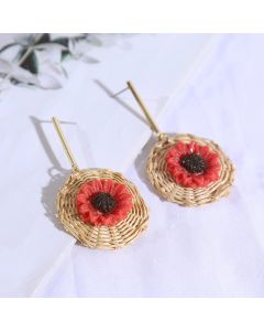 Long geometric rattan flower earrings