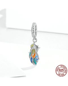 Panjia blue colorful feathers sterling silver rainbow loose beads
