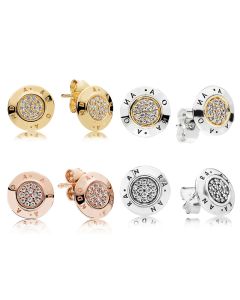 Golden classic emblem logo round earrings