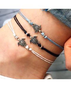 Retro Wax Rope Turtle Anklet Bracelet