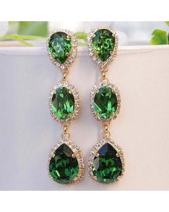 Fringed Golden Emerald And White Diamond Earrings