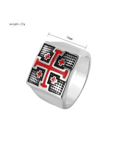 Retro Personality Red Cross Men'S Titanium Steel Ring Religious Jewelry