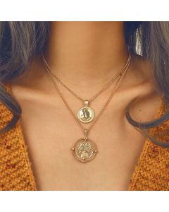 Vintage Gold Alloy Human Head Seal Disc Necklace