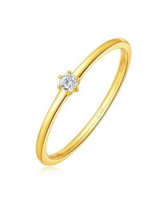 Very Thin Single Diamond Ring With 925 Sterling Silver Plated 14K Gold Ring For Ladies Tail Ring