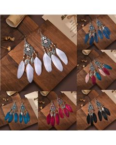 Colorful Tassel Leaf Feather Earrings