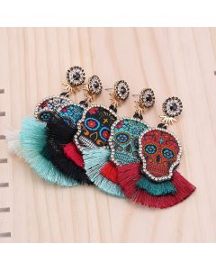 Explosive Skull Diamond Tassel Long Earrings