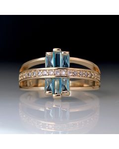 Micro-set Zircon Sea-blue Topaz Ring
