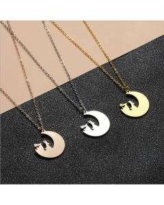 Bunnies On The Moon Rabbit Cute Animal Charm Necklace Made in Stainless Steel