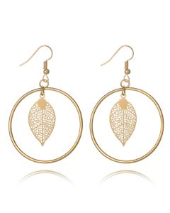 New Round Hollow Leaf Pendant Earrings
