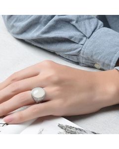 Big Oval Egg Face White Jade Coin Ring