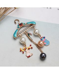 Christmas Snowman Cane Rhinestone Pearl Brooch