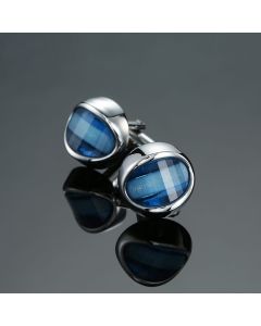 Jewelry Oval Cufflinks With Blue Crystals