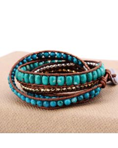 Bohemian Style Cut Angle Turquoise Bracelet Ornament Three-layer Winding Handmade Woven Leather String Bracelet