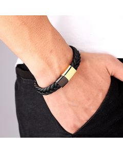 Stainless Steel Titanium Two-tone Buckle Leather Cord Bracelet