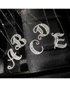 French English Letter Pendant 26 Letters T Square Full Diamond Necklace