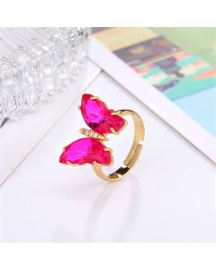 Butterfly Ring Opening Butterfly Glass Crystal Crystal Copper Inlaid Zircon Electroplated Real Gold