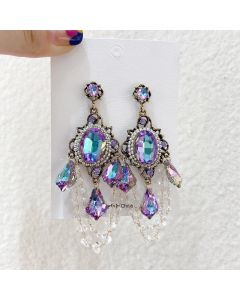 Noble Purple Colorful Refraction Laser Crystal Oval Ice Crystal Stud Earrings