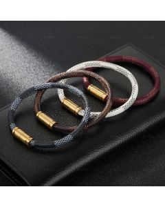 Stainless Steel Magnetic Buckle Leather Striped Bracelet