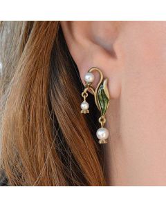 Elegant Enamel Green Leaves Pearl Tassel Eardrops Women