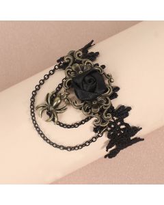 Vintage Gothic Black Rose Lace Tassel Bracelet