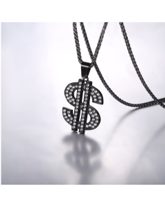 European and American exaggerated jewelry Hip-hop style diamond-studded dollar symbol necklace Personality men and women pendant