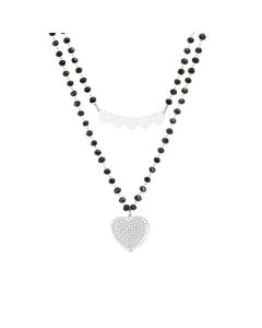 Korean Black Crystal Chain Necklace Double Stainless Steel