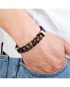 Stainless Steel Multi Layer Leather Bracelet Tiger Eye Stone