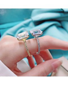 Rectangular Pagoda Simulation High Carbon Diamond Female Ring