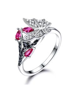 Unique Butterfly Ring With Rubies And Black Spar