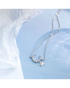 S925 Sterling Silver Moon Star Necklace Female Clavicle Chain