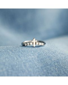 S925 Sterling Silver Cross Ring Female Simple Fashion Style Inlaid Zircon